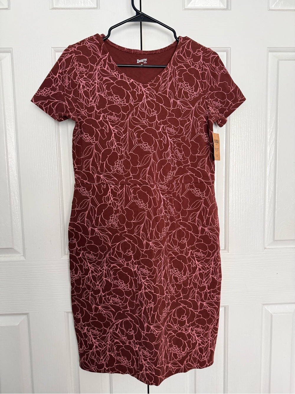 Duluth NoGA Naturale Cotton Short Sleeve Dress XS Burgundy Pink Floral NWT
